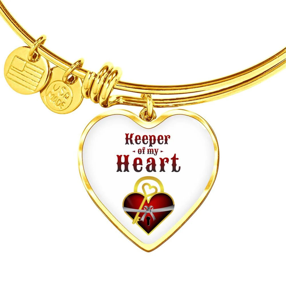 Keeper Of My Heart Personalized Engraved Gold Heart Bangle Bracelet Custom Na